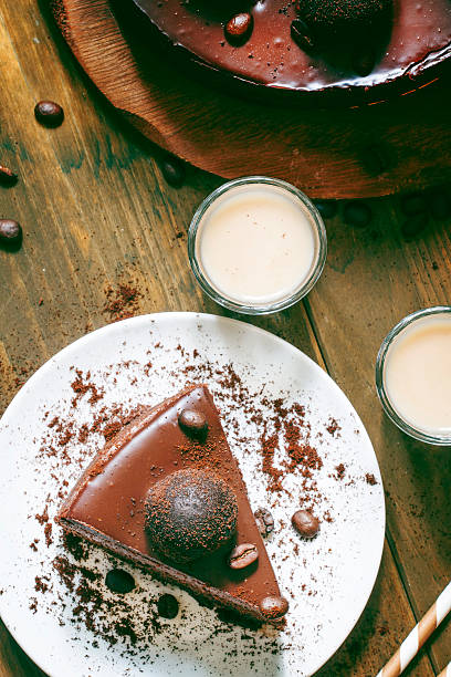 istock piece of chocolate cake, top view 490402054