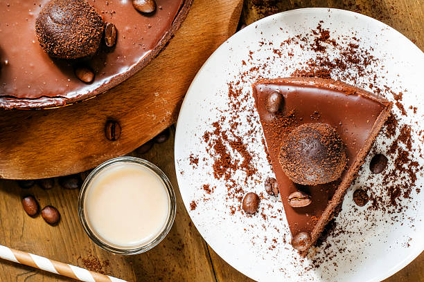 istock piece of chocolate cake, top view 490402668