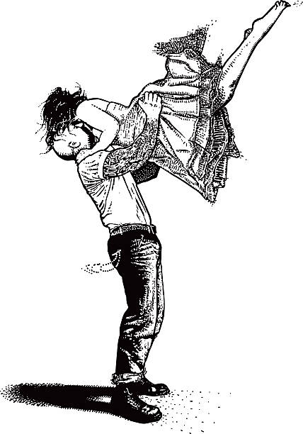 ilustraciones, imágenes clip art, dibujos animados e iconos de stock de retro par de la década de 1950 bailar el swing - dancing swing dancing 1950s style couple