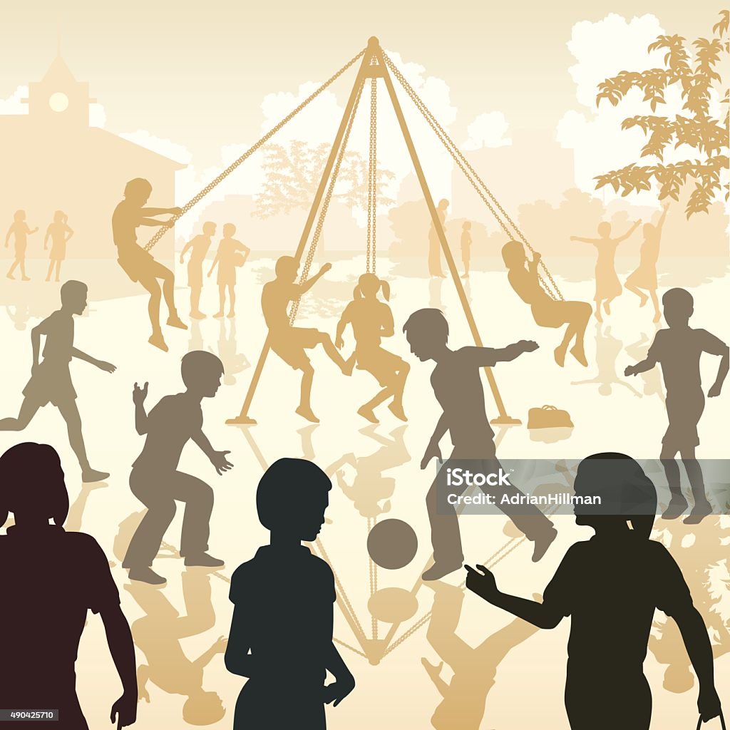 Playground kids EPS8 editable vector illustration of children playing in a school playground 2015 stock vector