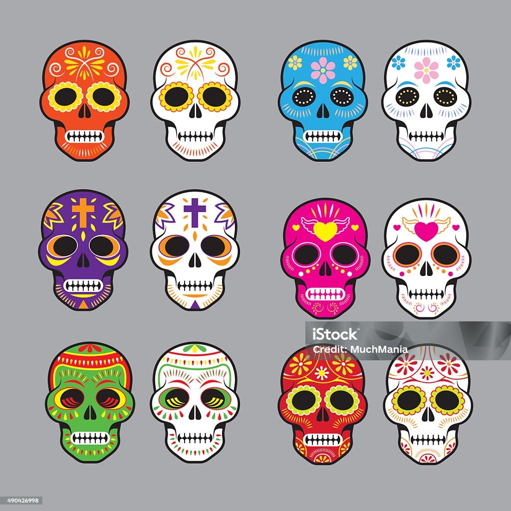 Day of the Dead Skulls Colorful Set 2015 stock vector