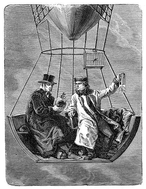 Antique illustration of Gay-Lussac and Biot on air balloon Antique illustration of Gay-Lussac and Biot on air balloon  biot stock illustrations