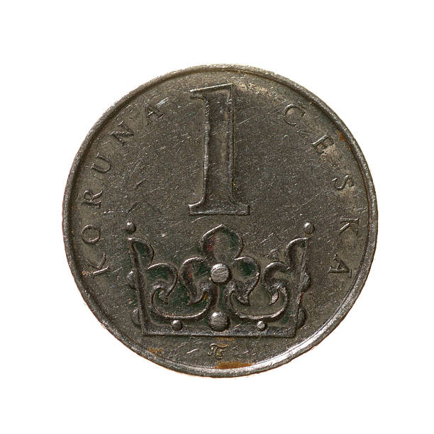 istock Czech Koruna coin one isolated on white background. top view. 490428988