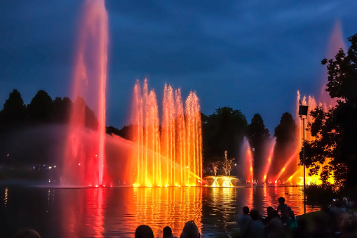 Hamburg, Germany - June 7, 2014: Park Planten un Blomen - famous water light concert