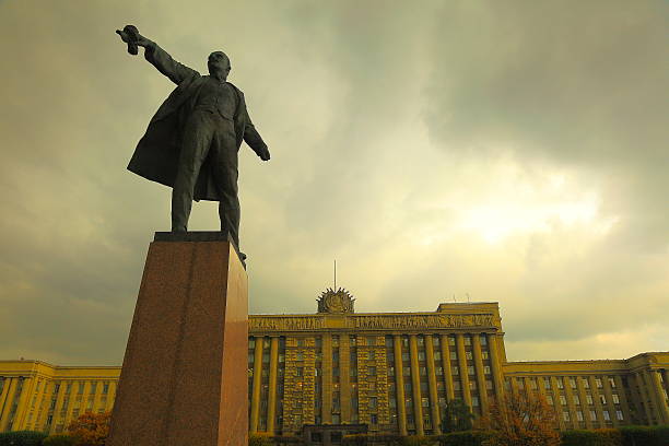 Russian House of Soviets, Lenin on Moscow Square. St. Petersburg stock photo