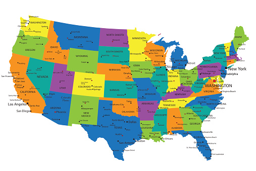 Colorful United States Of America Political Map Stock Illustration ...