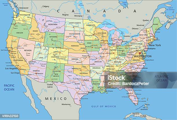 United States Of America Highly Detailed Editable Political Map Stok Vektör Sanatı & Harita‘nin Daha Fazla Görseli