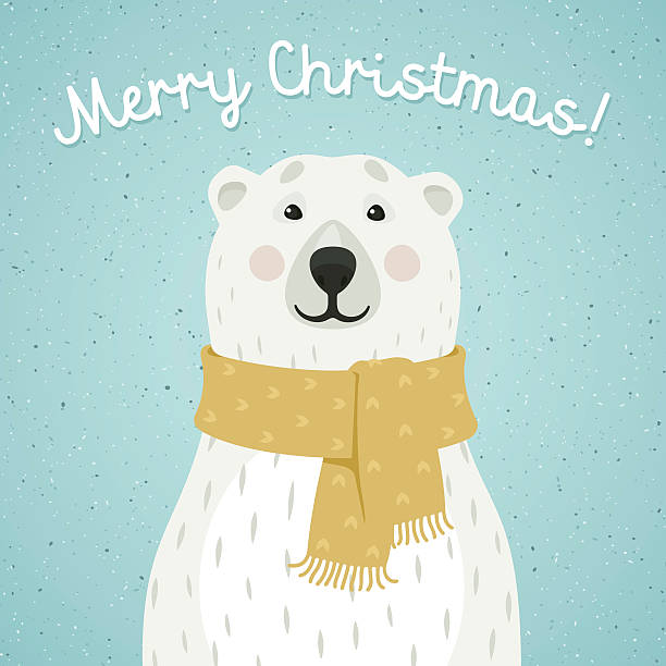 ilustraciones, imágenes clip art, dibujos animados e iconos de stock de tarjeta de navidad con bufanda de oso polar - christmas santa claus north pole snow