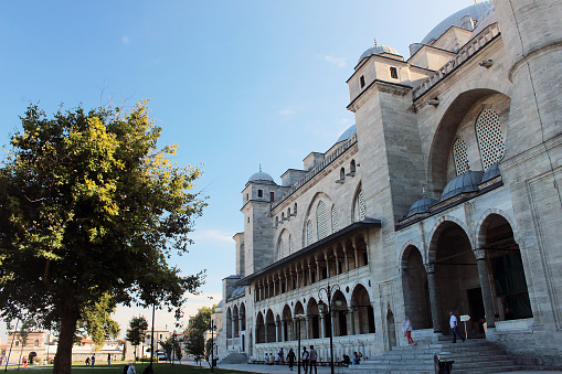 Istanbul, Turkey - September 16 , 2015: Tourists visiting Suleymaniye Mosque in Istanbul, Turkey.
