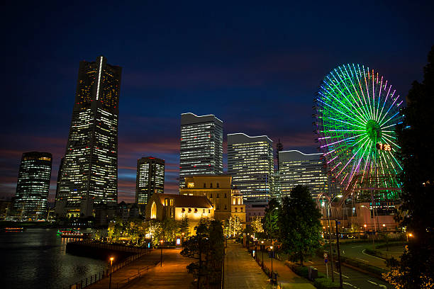 Night at Minato Mirai in Yokohama Night view of Minato Mirai, the central business district of Yokohama, Japan mm21 stock pictures, royalty-free photos & images