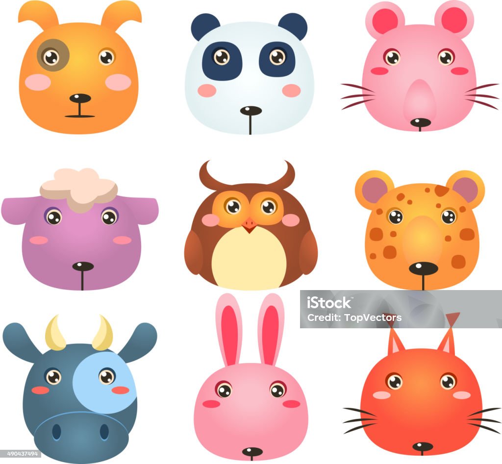 Set of Cartoon Animal Head Icons Set of Cute Cartoon Animal Faces Vector Illustration 2015 stock vector