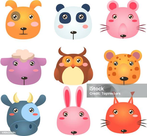 Set Of Cartoon Animal Head Icons Stock Illustration - Download Image Now - 2015, Animal, Animal Wildlife