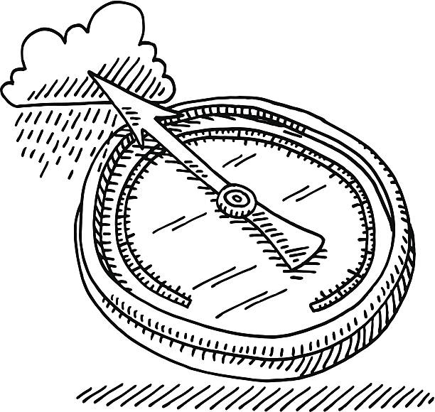 ilustraciones, imágenes clip art, dibujos animados e iconos de stock de barómetro calibre tipo lluvia negativo dibujo - barometer meteorology gauge forecasting