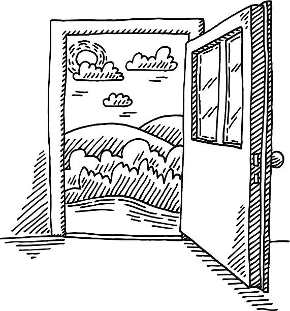 Vector illustration of Open Door Freedom Concept Drawing