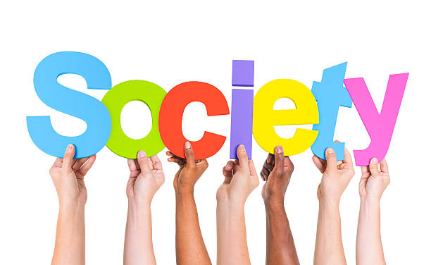 Multiethnic Group of Hands Holding Word Society