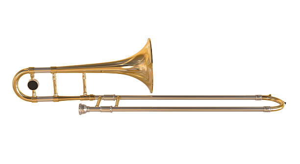 Brass Trombone Brass Trombone isolated on white background. 3D render trumpet player isolated stock pictures, royalty-free photos & images