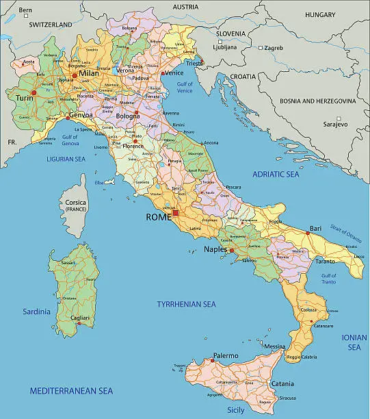 Vector illustration of Italy - Highly detailed editable political map.