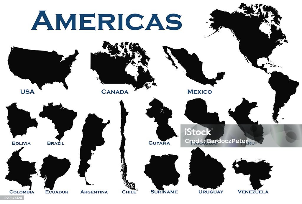 High detailed Americas map set. High detailed editable illustration of all North and South American countries. 2015 stock vector