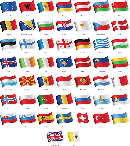 europa-machający flags-ilustracja - france denmark stock illustrations