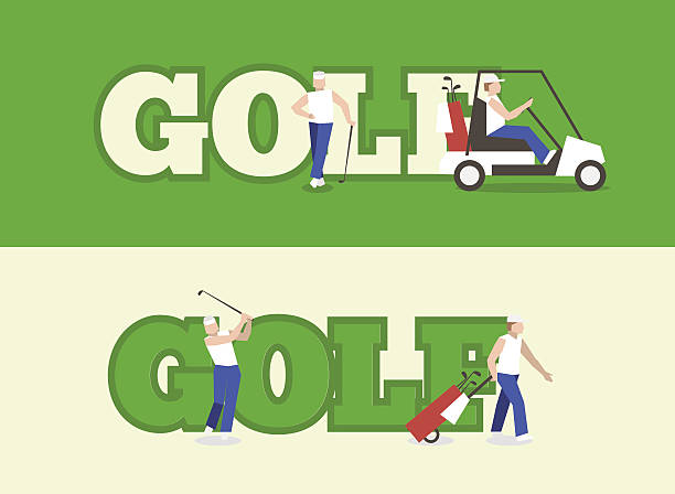 ilustraciones, imágenes clip art, dibujos animados e iconos de stock de gente jugando al golf vector de eficacia. swing con un campo de golf. - golfer animal activity recreational pursuit