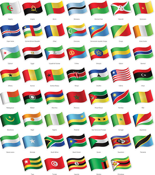 Africa - Waving Flags - Illustration African Flags Full Collection: mauritania stock illustrations