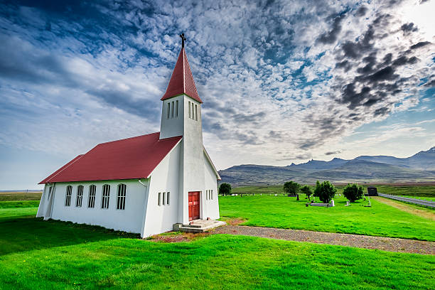 istock Small church in mountain, Iceland 490477070