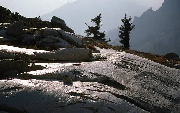 Granite rock scoured by ancient Pleistocene Glaciers Mineral King and Sequoia National Park California