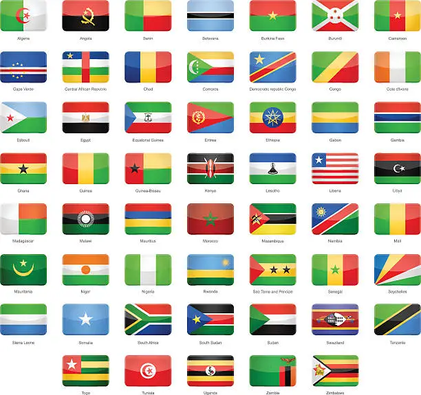 Vector illustration of Africa - Glossy Rectangle Flags - Illustration