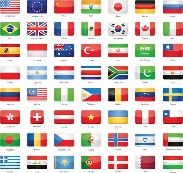 Vector illustration of Glossy Rectangle Flags - Most Popular