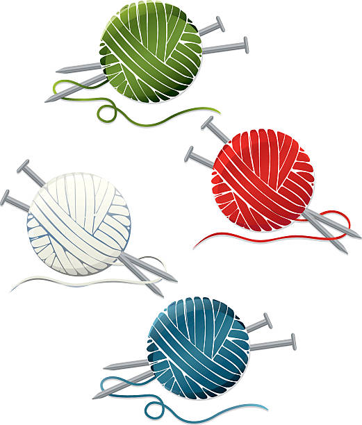 мячи из пряжи и вязальных набор иконок и�глы; - knitting needle stock illustrations