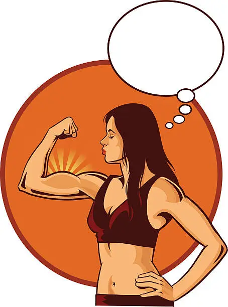 Vector illustration of Young Woman Flexing Her Muscle - Speech Balloon