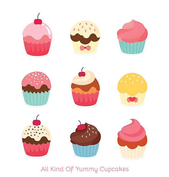 かわいい誕生日ケーキ - カップケーキ点のイラスト素材／クリップアート素材／マンガ素材／アイコン素材