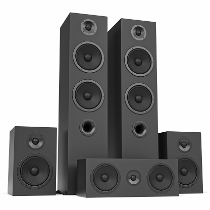 Home theater speakers isolated on white background.