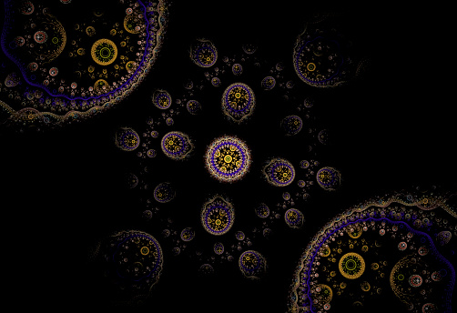 Abstract fractal image with Indian motives on black background