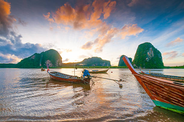 istock Long Tail boat  in the beautiful beach 490487130