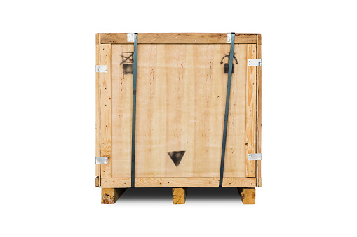 Wooden crate for industry items, isolated on white background with clipping path