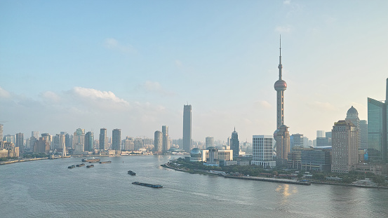 Shanghai, China - September 28, 2015:  beautiful shanghai bund panorama view from Bund SOHO.