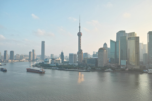 Shanghai, China - September 28, 2015:  beautiful shanghai bund panorama view from Bund SOHO.