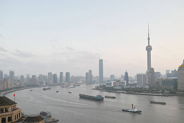 Shanghai, China - September 28, 2015:  beautiful shanghai bund panorama view from Bund SOHO.