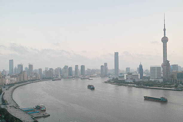 Shanghai, China - September 28, 2015:  beautiful shanghai bund panorama view from Bund SOHO.
