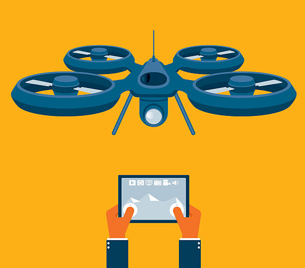 illustrations, cliparts, dessins animés et icônes de bourdonnement avec un appareil photo - drone futuristic