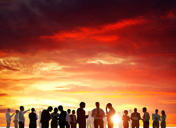 istock Back Lit Business People Discussion Skyline Concept 490504686