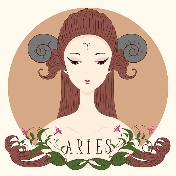 Vector illustration of Zodiac girl Aries