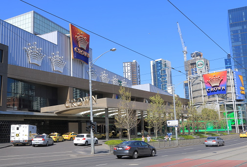 Melbourne Australia - September 26, 2015: People visit iconic Crown Casino complex in Melbourne Australia.