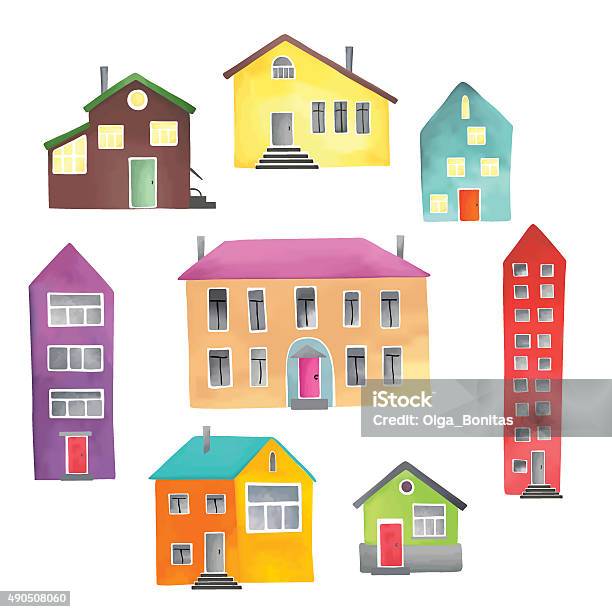 Different Houses On A White Background Stock Illustration - Download Image Now - 2015, Apartment, Architecture