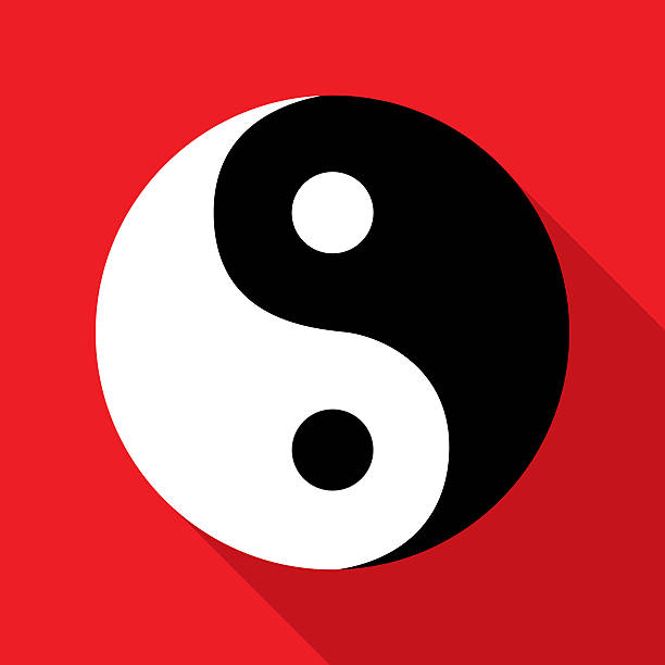 czerwony biały czarny yin yangicon - taoist charm stock illustrations