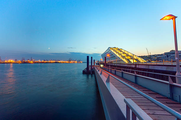 The Hamburg harbor after sunset