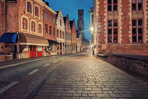 istock Bruges historical center street at night 490512982