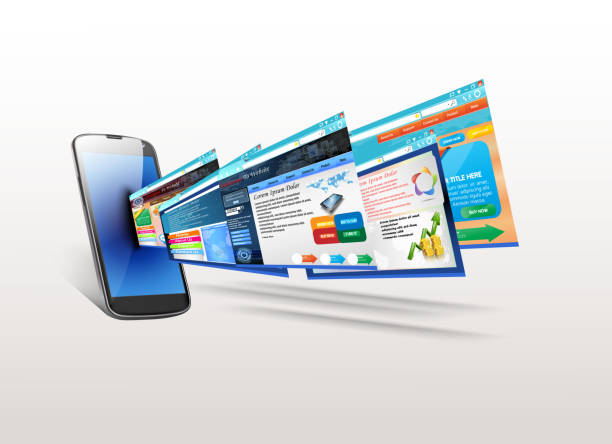 istock Telephone with illustration of template website 490513484