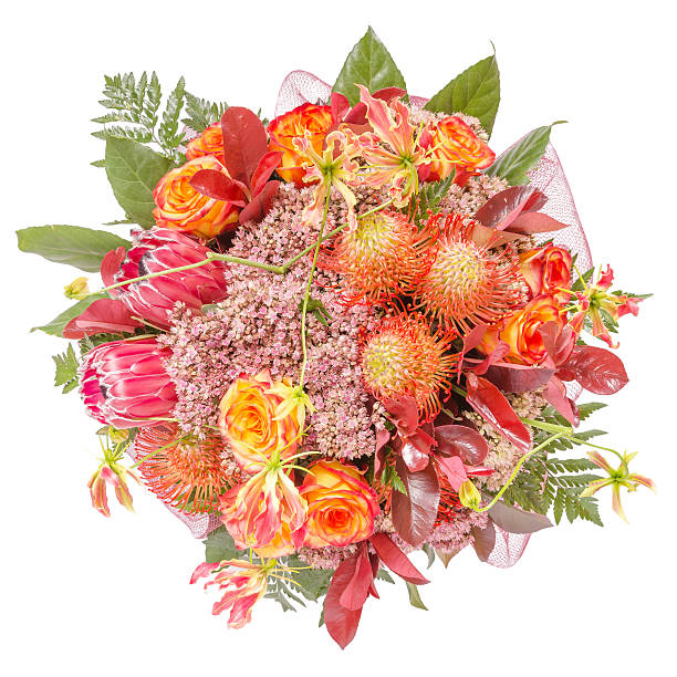 istock Bouquet of flowers top view isolated on white 490514968